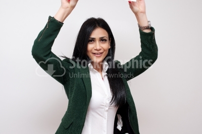Excited happy woman with fists up