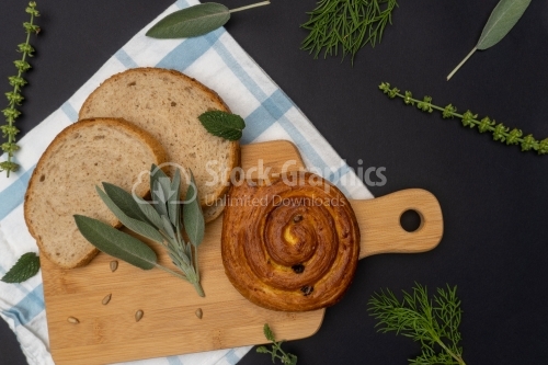 Flat lay composition with bakery products