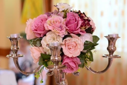 Flower bouquet with big pink flowers