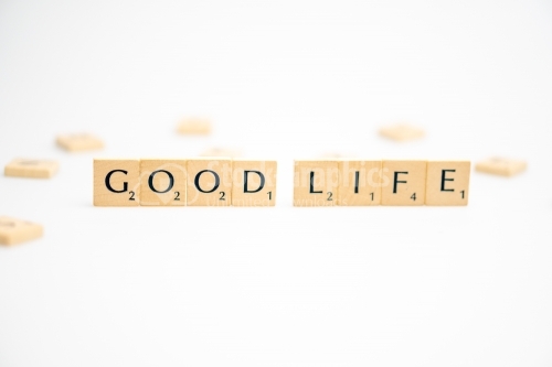 GOOD LIFE word written on white background. GOOD LIFE text on white