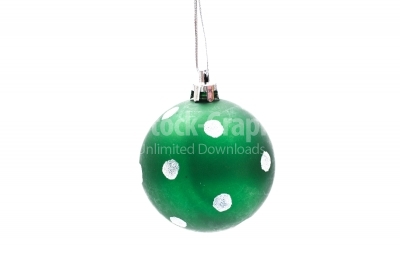 Green Baubles with white dots on a white background