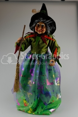 Halloween Witch Doll with Broom - Stock Image