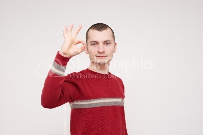 Happy smiling successful gesturing business man with okay hand s