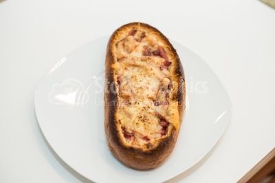 Hot snack with parmesan and bacon