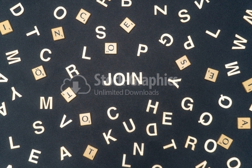 JOIN word written on dark paper background. JOIN text for your concepts