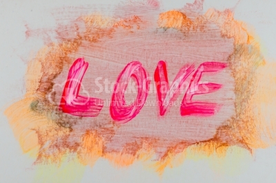 Love text written on watercolor texture