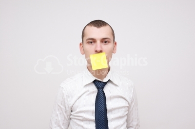 Male with post it sticked to his mouth