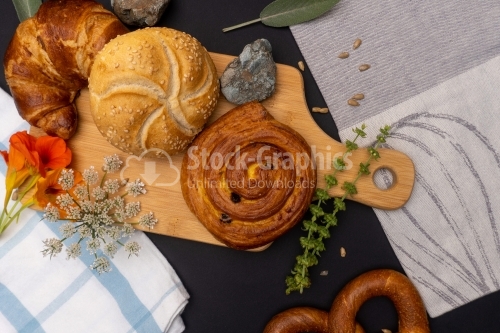 Mixed whole grain health breads on rustic background