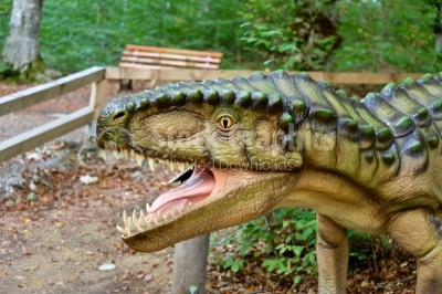 Model of a close up dinosaur in Dino Parc in Rasnov, Romania