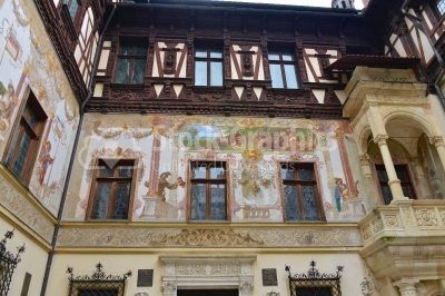 Peles castle, Sinaia, Romania. Interior courtyard. Beautiful pai