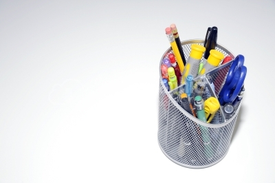 Pens collection and office tools isolated on white