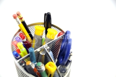 Pens collection and office tools isolated on white