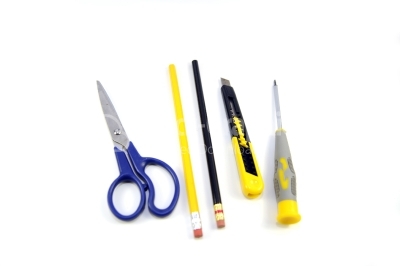 Pens collection and office tools isolated on white