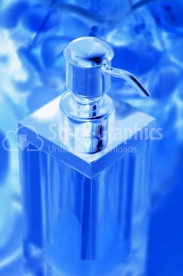 Plastic Bottle with liquid soap on a blue background