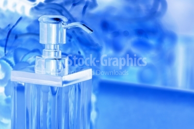Plastic Bottle with liquid soap on a blue background