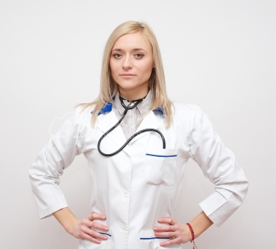 Portrait of beautiful female doctor - Stock Image