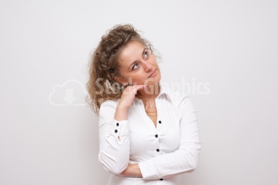 Portrait pretty elegant thoughtful young woman girl curly hair t