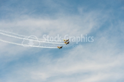 Propeller planes crossing the sky