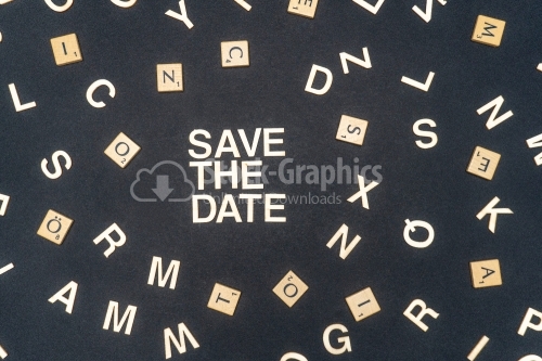 SAVE THE DATE word written on dark paper background. SAVE THE DATE text for your concepts