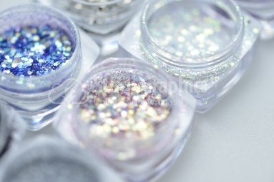 Set of paints and glitter for manicure