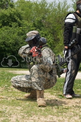 Soldiers game on military training ground ( battle camp ). Actio