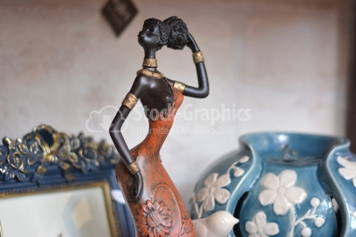 Statue bust of an african woman in a boutique.