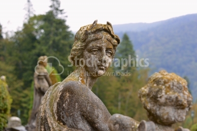 Statue in the garden of the Peles Castle, Carpathian mountains, 