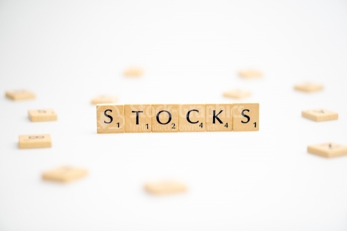 STOCKS word written on white background. STOCKS text on white