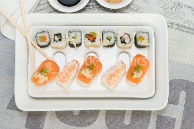 Sushi plate top view