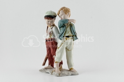 Two brothers porcelain figure fighting