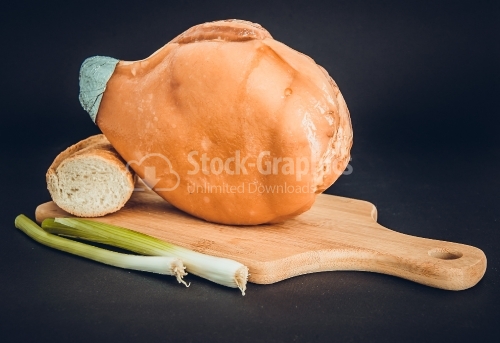 Vintage style photo with ham , onion and bread