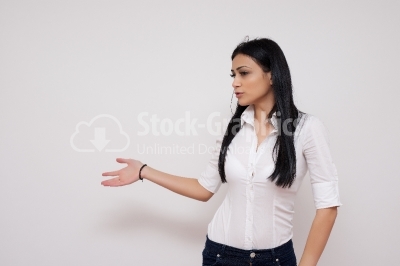 Woman showing something