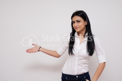 Woman showing something