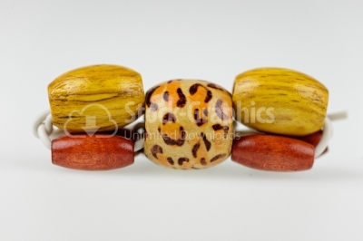 Wooden beads on white background