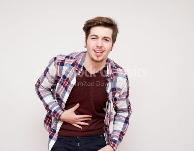 Young man with abdomen problems