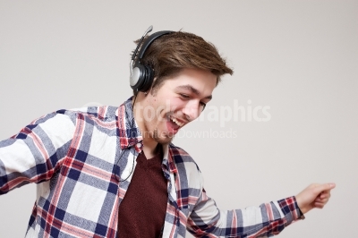 Young man with headphones listening music