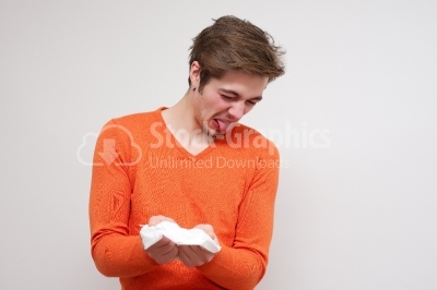 Young manwith a handkerchief on white background