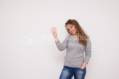 Young woman showing 4 fingers 