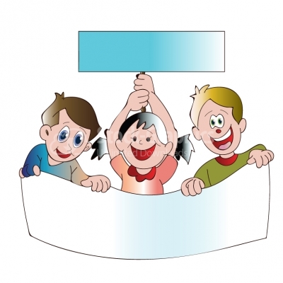 3 Happy Children Holding Banners for your Text - Illustration