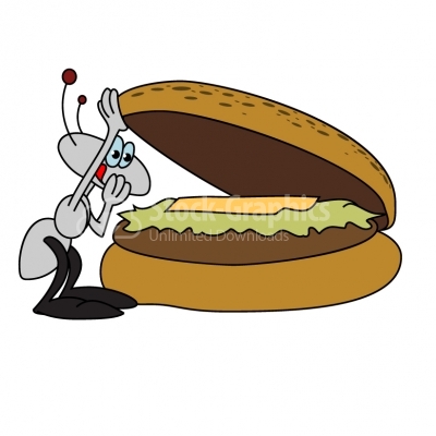 Ant eating hamburger