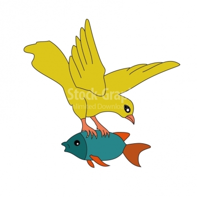 Bird with a fish cartoon - Illustration