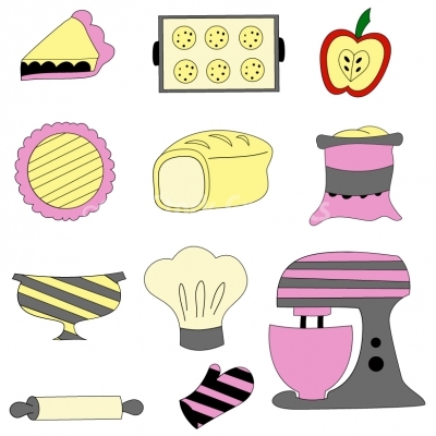 Colourful vector kitchen baking utensils - Illustration