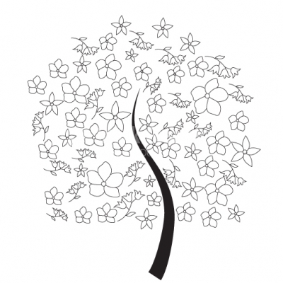 Flower tree vector line art