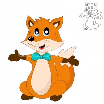 Funny fox cartoon waving