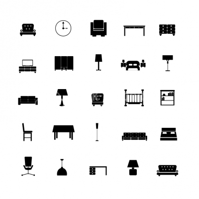 Furniture black & white icon set - Illustration