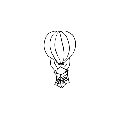 Hot Air Balloon Doodle Black and White Vector Clipart