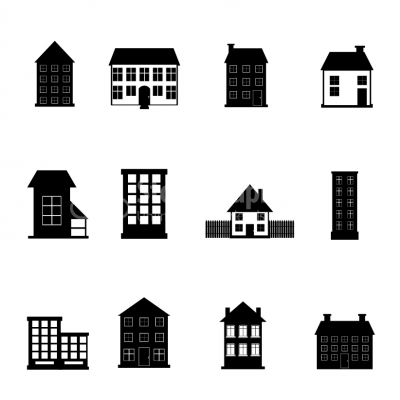 House and Apartment Building black & white icon set - Illustrati