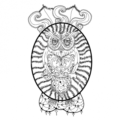 King owl Illustration balck and white