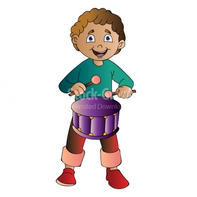 Little boy playing at drums