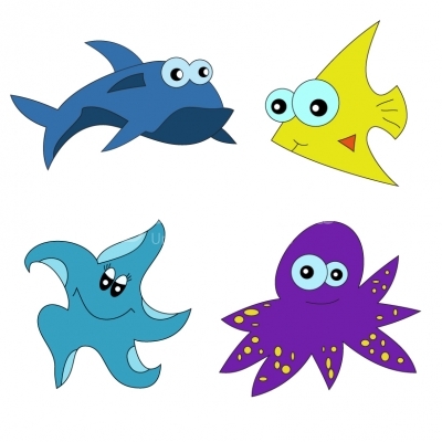Sea life cartoon set - Illustration